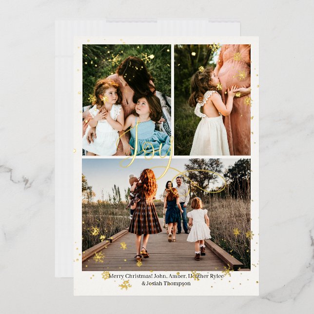 3 photo Holiday Snowflakes Gold Foil Card (Envelope)