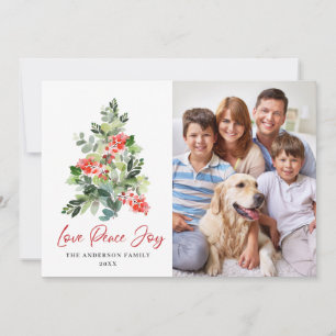 3 PHOTO Holly Berry Christmas Tree Greeting Holiday Card