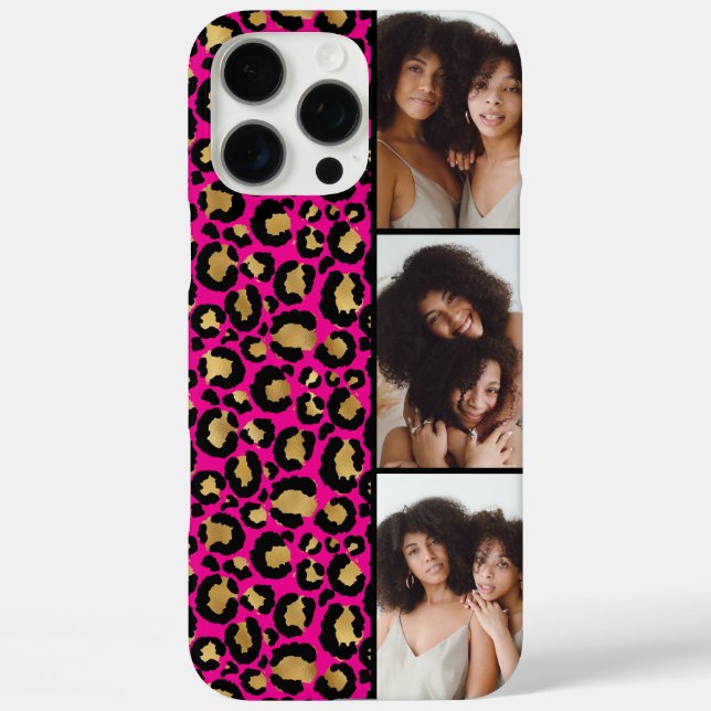 3 Photo Hot Pink And Gold Leopard Print Case-Mate iPhone Case (Back)