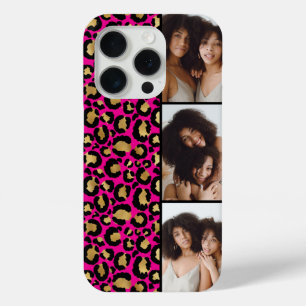 3 Photo Hot Pink And Gold Leopard Print iPhone 15 Pro Case