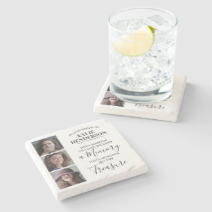 3 Photo In Loving Memory Stone Coaster