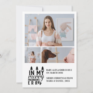 3 Photo In My Merry Pregnant Era Christmas Holiday Card