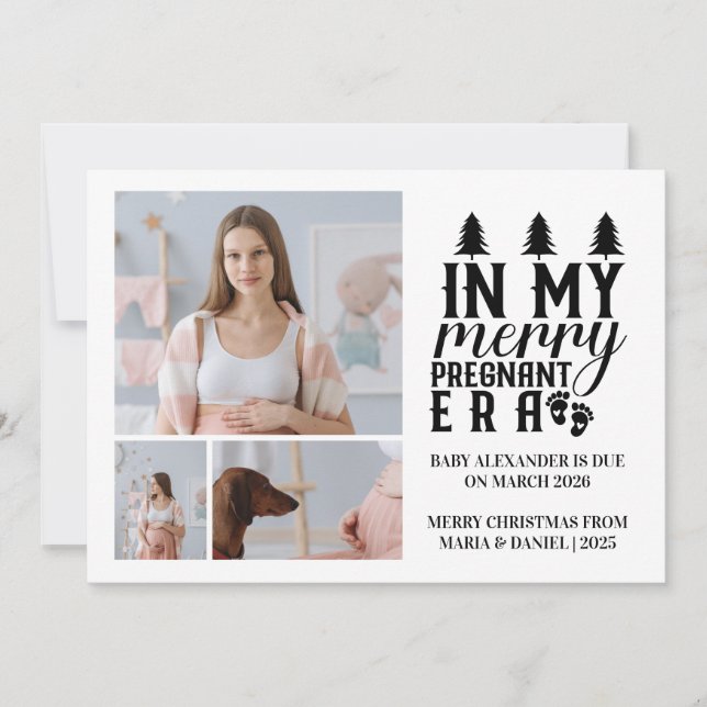 3 Photo In My Merry Pregnant Era Christmas Holiday Card (Front)