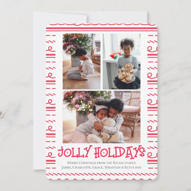 3 Photo Jolly Holidays Christmas Holiday Card (Front)