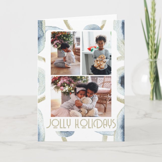 3 Photo Jolly Holidays Christmas Holiday Card (Front)