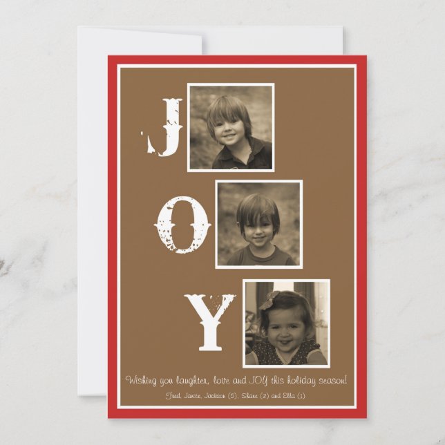 3 photo Joy Christmas Card (Front)