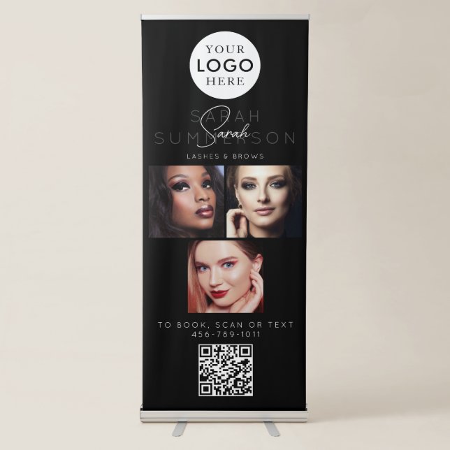 3 Photo Lashes Brows Makeup Appointment QR Code Retractable Banner (Front)