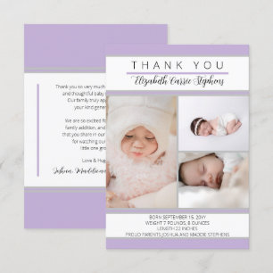3 Photo Lavender Baby Shower Birth Announcement