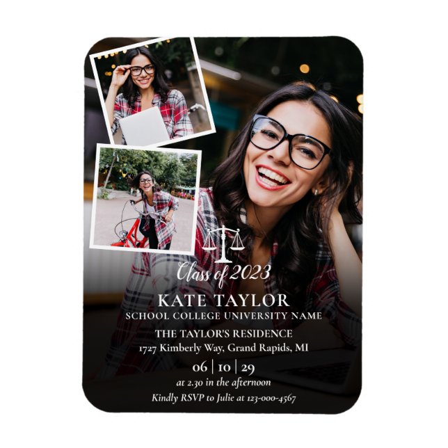 3 Photo Law School Graduation Party Invitation Mag Magnet (Vertical)