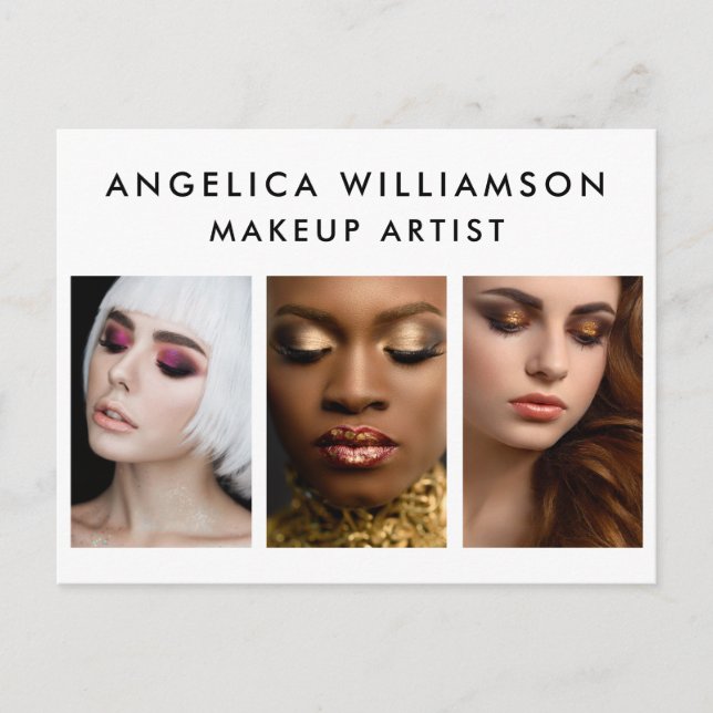 3 Photo Makeup Artist Business Postcard (Front)
