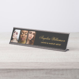 3 Photo Makeup Lashes Hair Salon Name Plate Blk