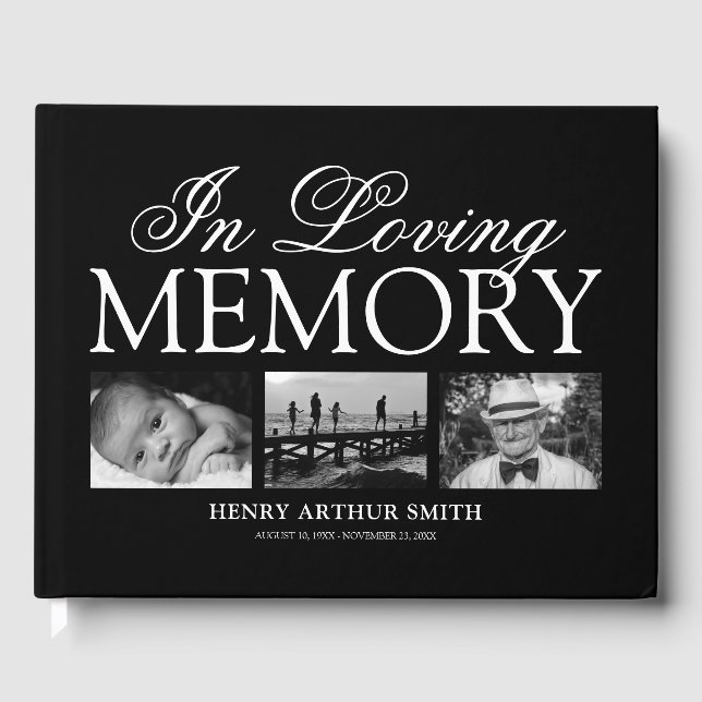 3 Photo Memorial Funeral Guest Book (Front)