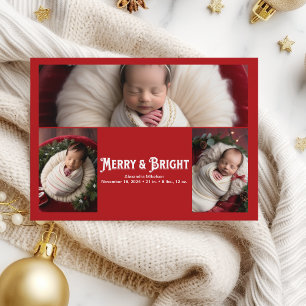 3 Photo Merry and Bright Birth Announcement