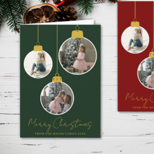 3 photo Merry Christmas bauble Photo Card