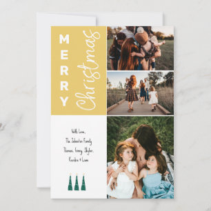 3 Photo Merry Christmas Card - Yellow