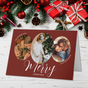 3 Photo Merry Christmas Family Thank You Card