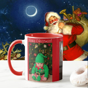 3 Photo Merry Christmas w Kid's Names Gift Mug