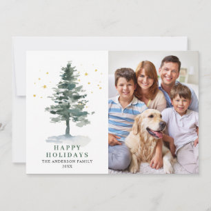 3 PHOTO Minimalist Christmas Tree Greeting Holiday Card
