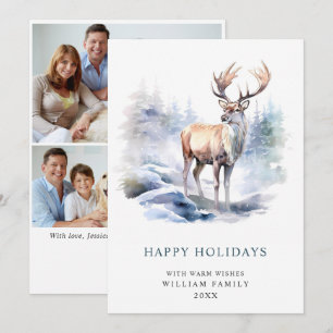 3 PHOTO Minimalist Elegant Deer Christmas Holiday Card
