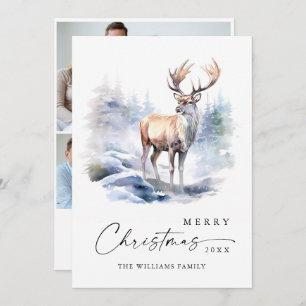 3 PHOTO Minimalist Elegant Deer Christmas Holiday Card