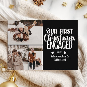 3 Photo Minimalist First Christmas Engaged Holiday Card
