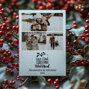 3 Photo Minimialist Our First Christmas Married Holiday Card