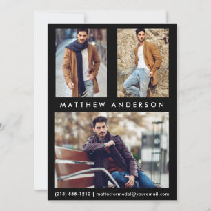 3 Photo Model Actor Comp Card - Black Front