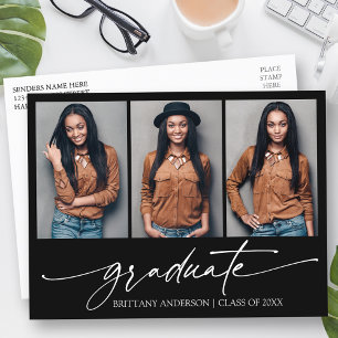 3 Photo Modern Calligraphy Ink Script Graduation Postcard