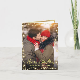 3 PHOTO Modern Christmas String Light Greeting Holiday Card