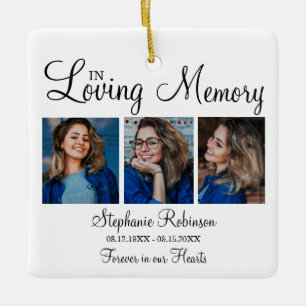 3 Photo Modern Collage Funeral Memorial Ceramic Ornament