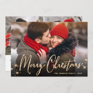 3 PHOTO Modern Golden Christmas Greeting Holiday Card