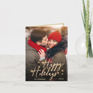 3 PHOTO Modern Golden Christmas Greeting Holiday Card