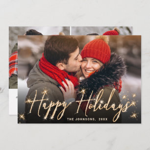 3 PHOTO Modern Golden Christmas Greeting Holiday Card