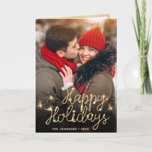 3 PHOTO Modern Golden Christmas Greeting Holiday Card