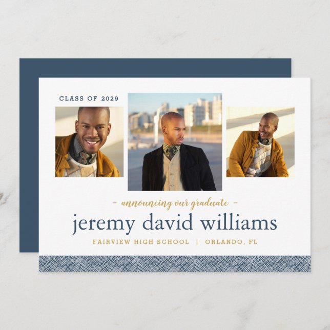 3 Photo Modern Graduation Announcement (Front/Back)