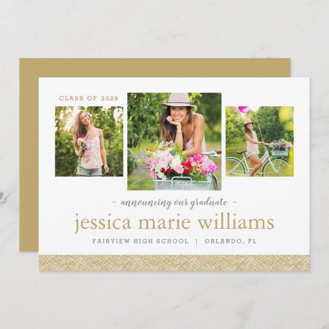3 Photo Modern Graduation Announcement (Front/Back)