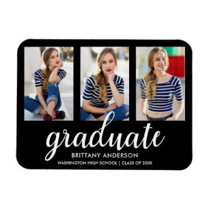 3 Photo Modern Graduation Announcement BW Magnet