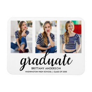 3 Photo Modern Graduation Announcement WB Magnet