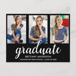 3 Photo Modern Graduation Party Invite BW