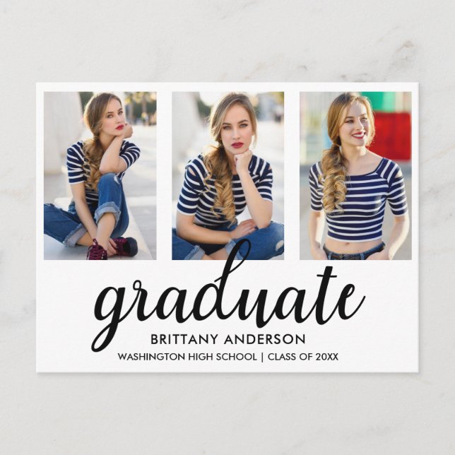 3 Photo Modern Graduation Party Invite WB (Front)