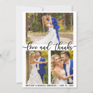 3 Photo Modern Love and Thanks Wedding Thank You Card