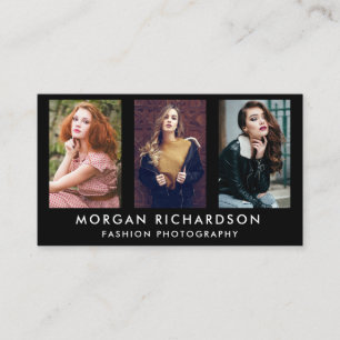 3 Photo Modern Photographer Blk Business Card