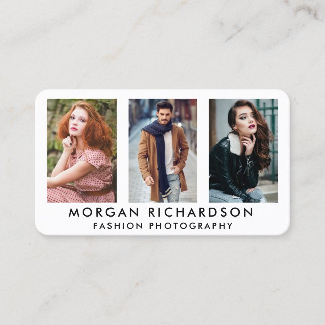 3 Photo Modern Photographer Wht R Business Card (Front)