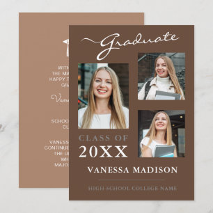 3 photo Modern Script Earth Tones Graduation Announcement