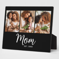 3 Photo Mum Established Date White Script on Black