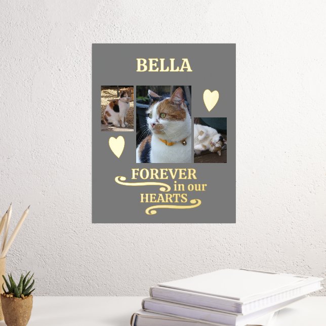 3 photo name pets forever memorial grey gold foil prints (In Situ (Desk 3))