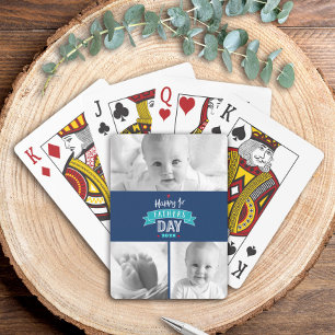 3 Photo Navy Happy 1st Father’s Day Custom Modern Playing Cards