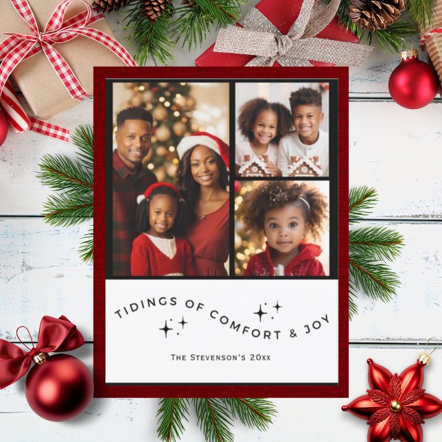 3 Photo Personalised Holiday Comfort and Joy Postcard (Creator Uploaded)