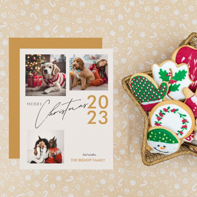3 Photo Personalised Merry Christmas Greeting Holiday Card (Creator Uploaded)