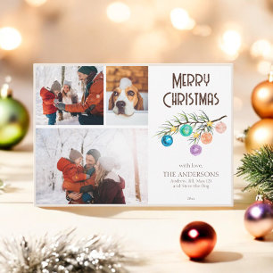 3 Photo Pine Fir Branch Ornament Merry Christmas Holiday Card